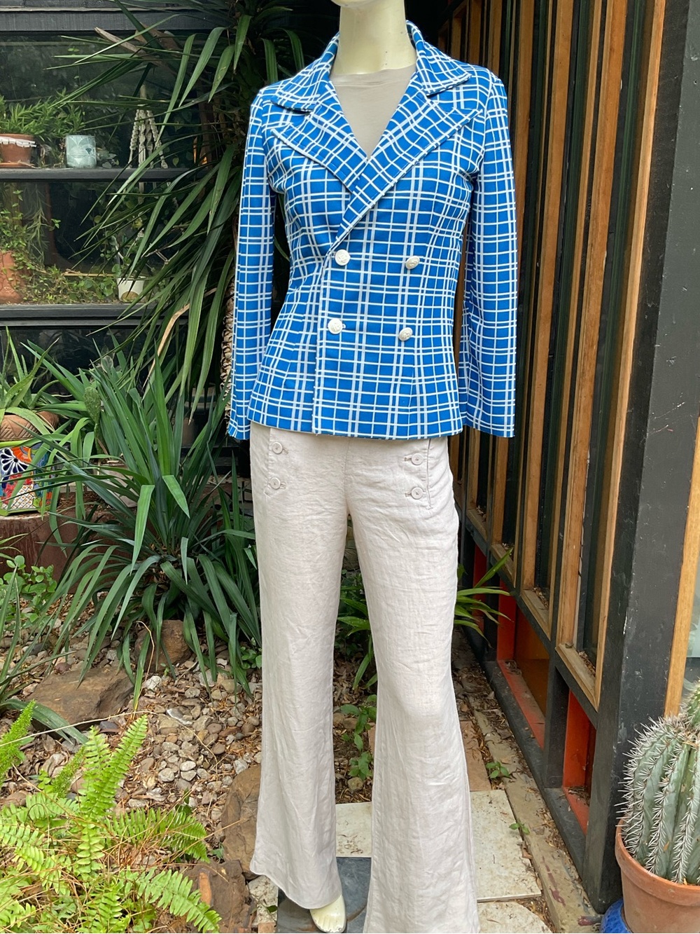 Vintage 70s Plaid Checked Nautical Blazer Jacket Size Small